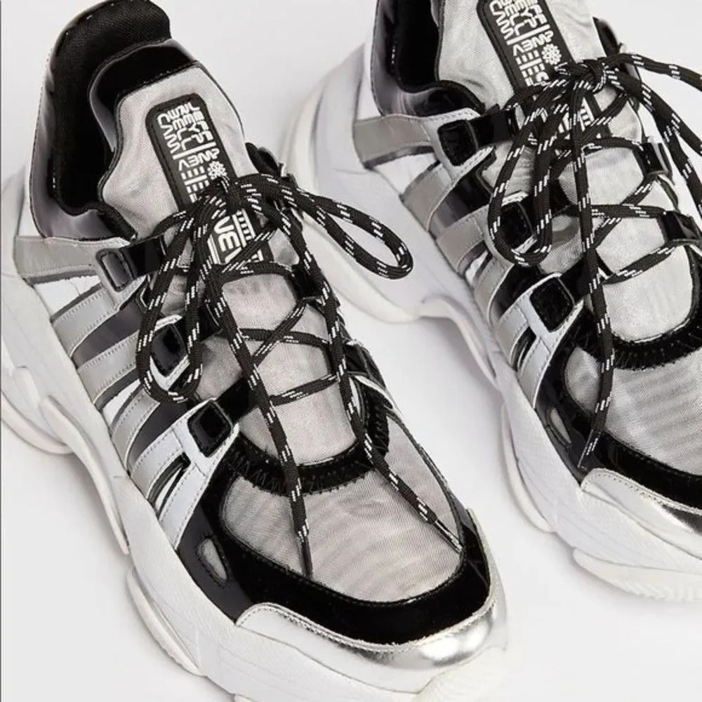 Jeffrey campbell sneakers Metallic Luxembourg Leather Lace Up Chunky Size 8 Gray - Picture 3 of 16